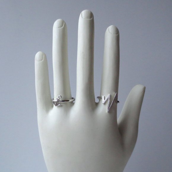 Set of Two Silver Rings with Anchor and Graph Angles - Picture 1 of 3